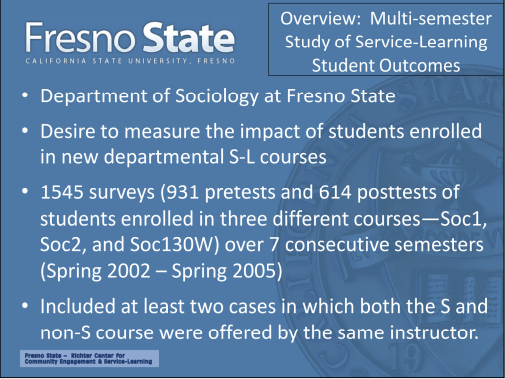 Multi-semester study of service learning outcomes