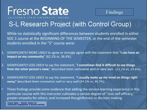 findigns: S-L Research Project (with Control Group)