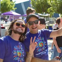 Two buddies shoulder to shoulder