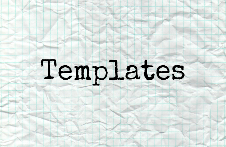 Typewritten word: Templates on a gridded paper background