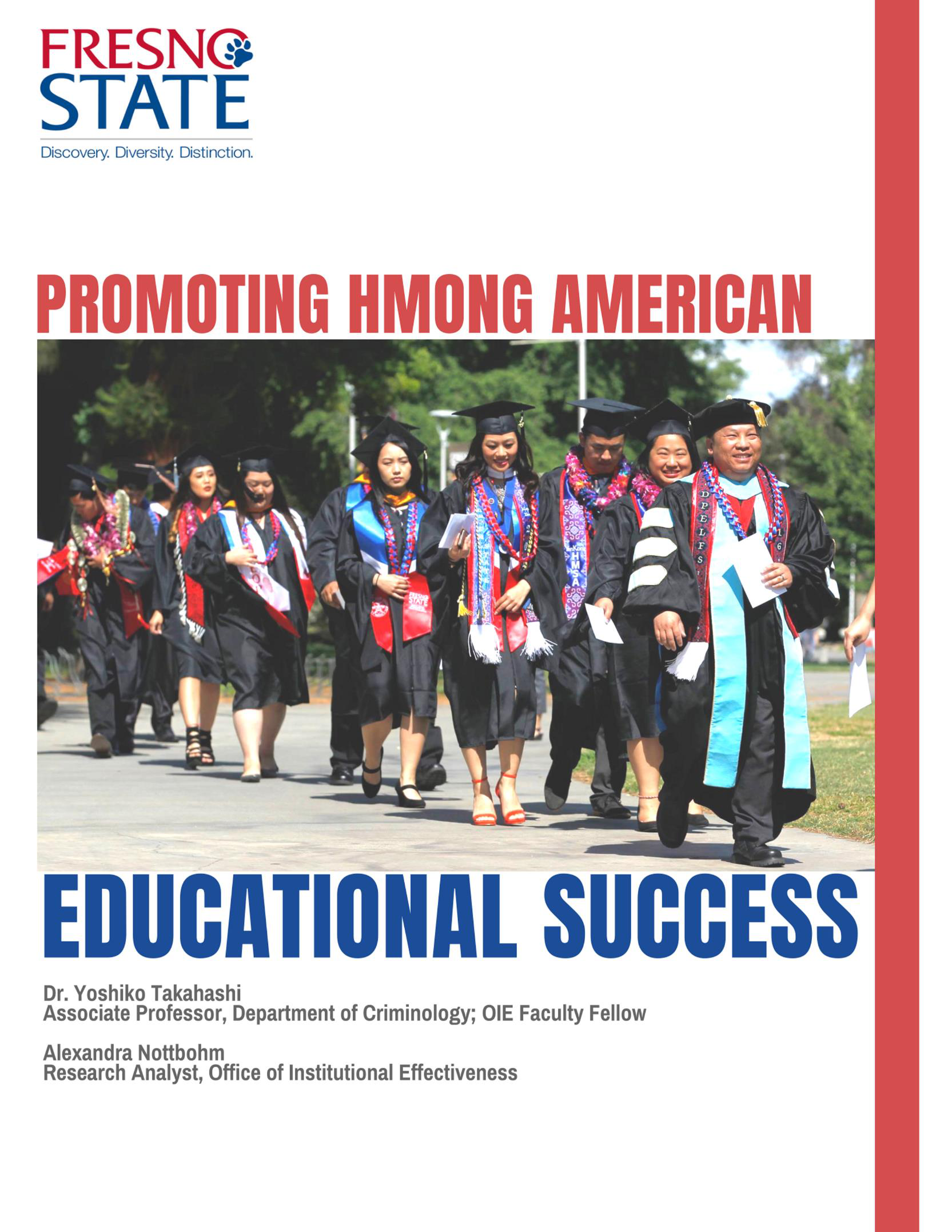 Cover page with Fresno State logo, a graduation photo, and report title.