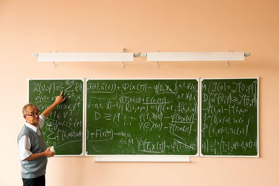 Classroom scene with instructor at the chalkboard