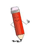 Smiling red cartoon pencil with arms