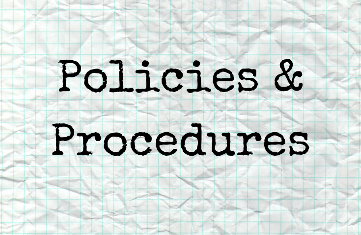 Typewritten words: Policies & Procedures on a gridded paper background