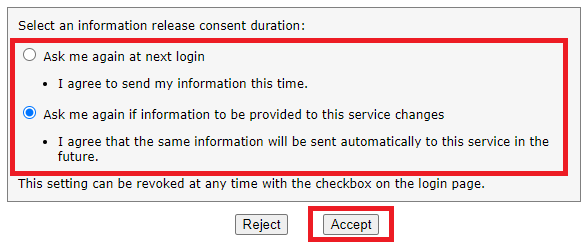 Information release consent option dialog
