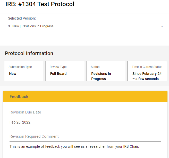 Feedback and action item sections on protocol
