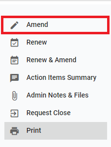 Amend button and amendment section