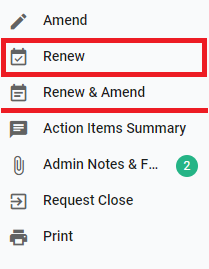 Renew button and renewal options