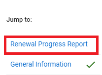 Renewal Progress Report link