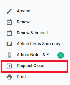 Request Close button
