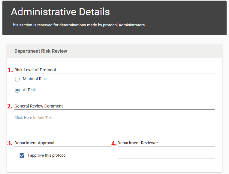 Department Risk Review section with approval fields