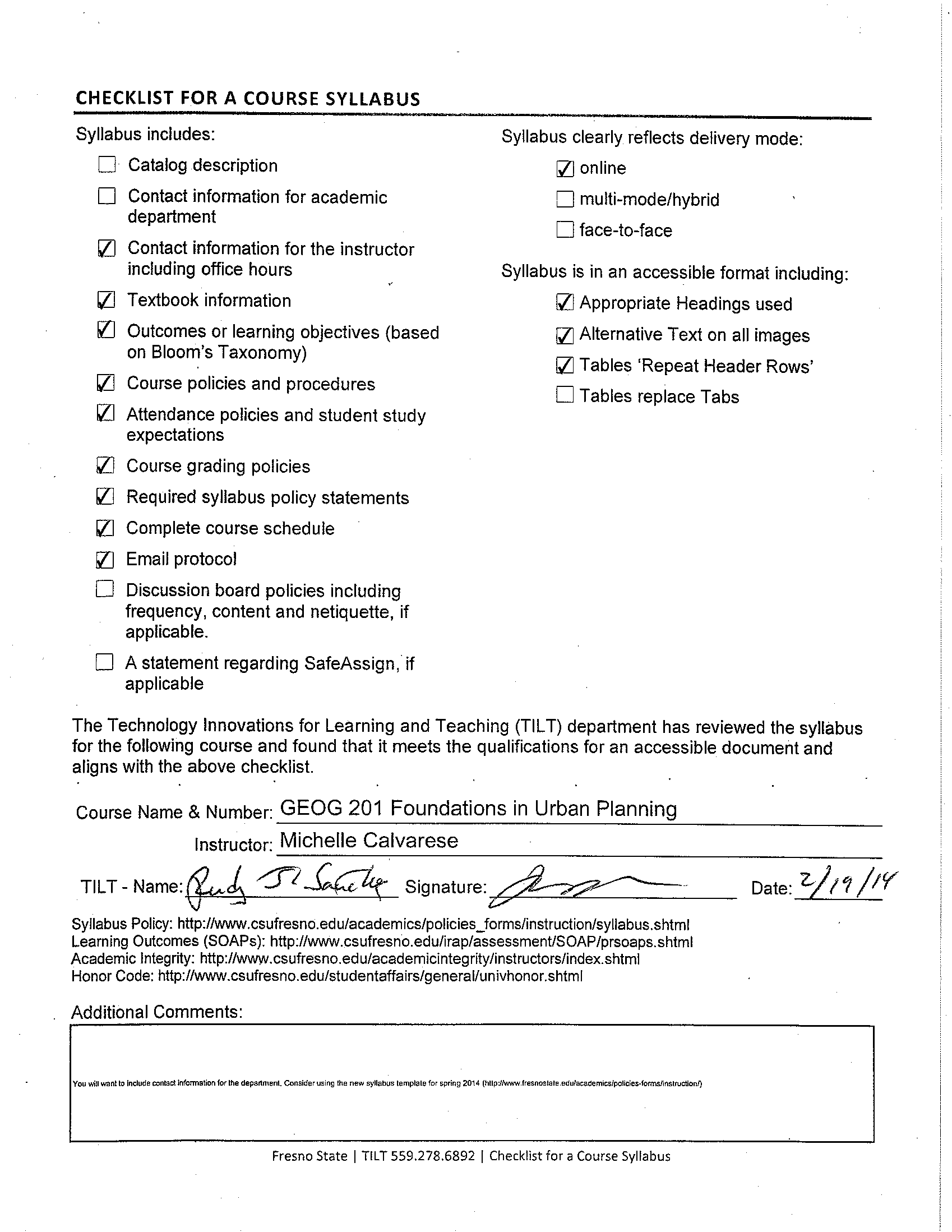 Checklist for a course syllabus, page 5