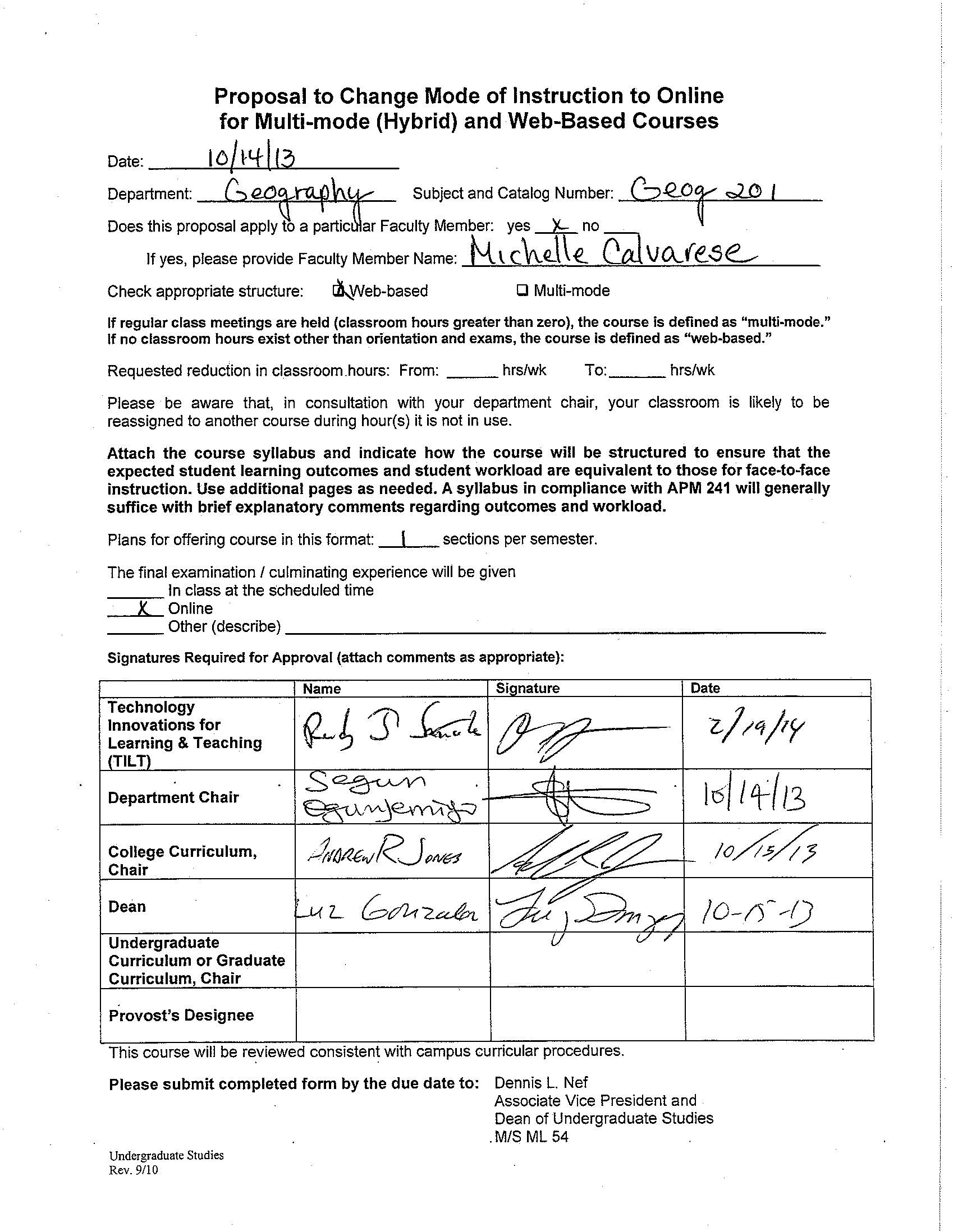Proposal to change mode of instruction to online, page 6