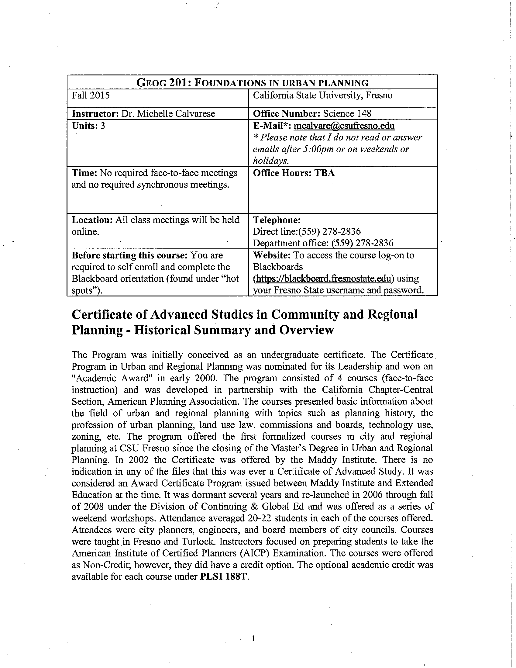 GEOG 201 Foundations in Urban Planning syllabus title page, page 7