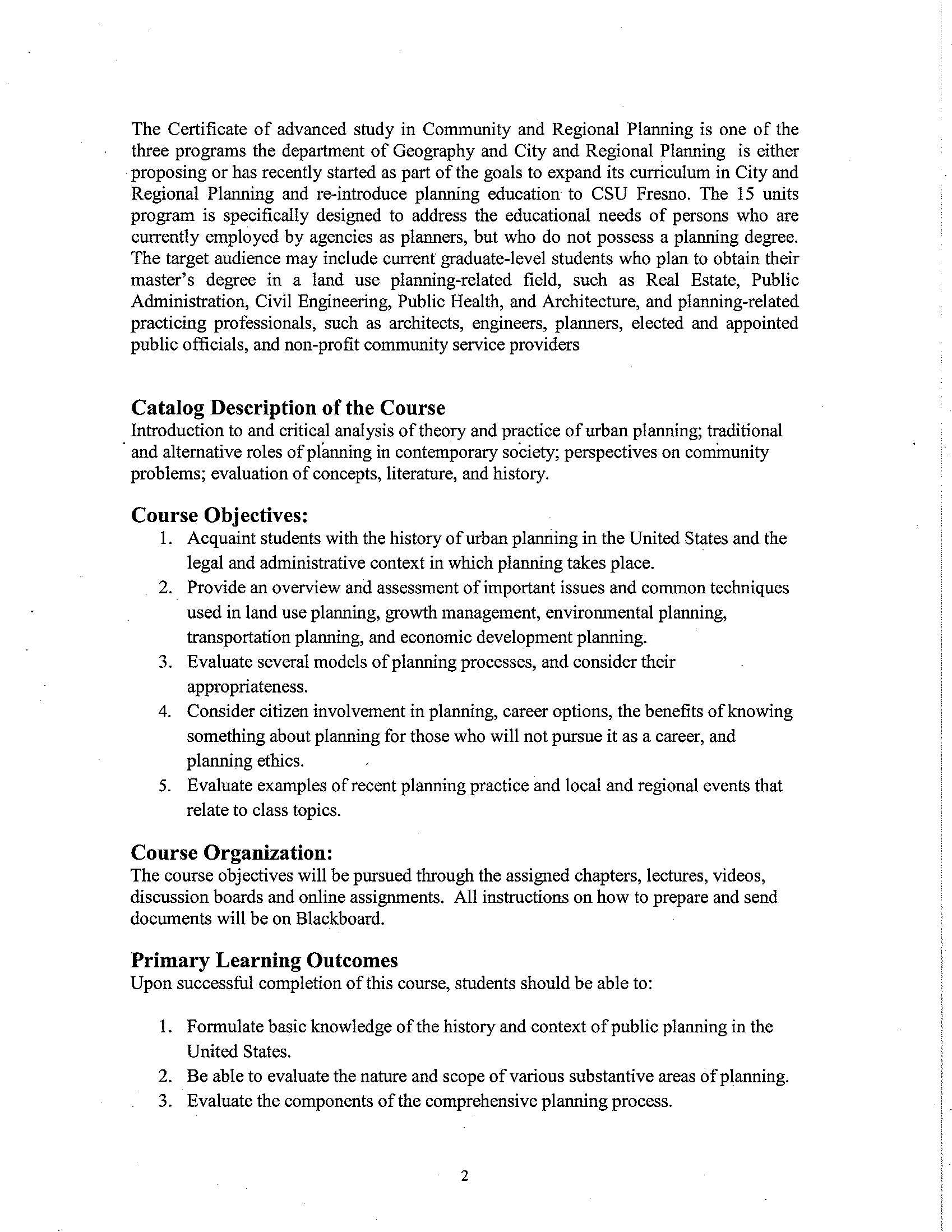Syllabus pages with course description, objectives, and assignments, page 8
