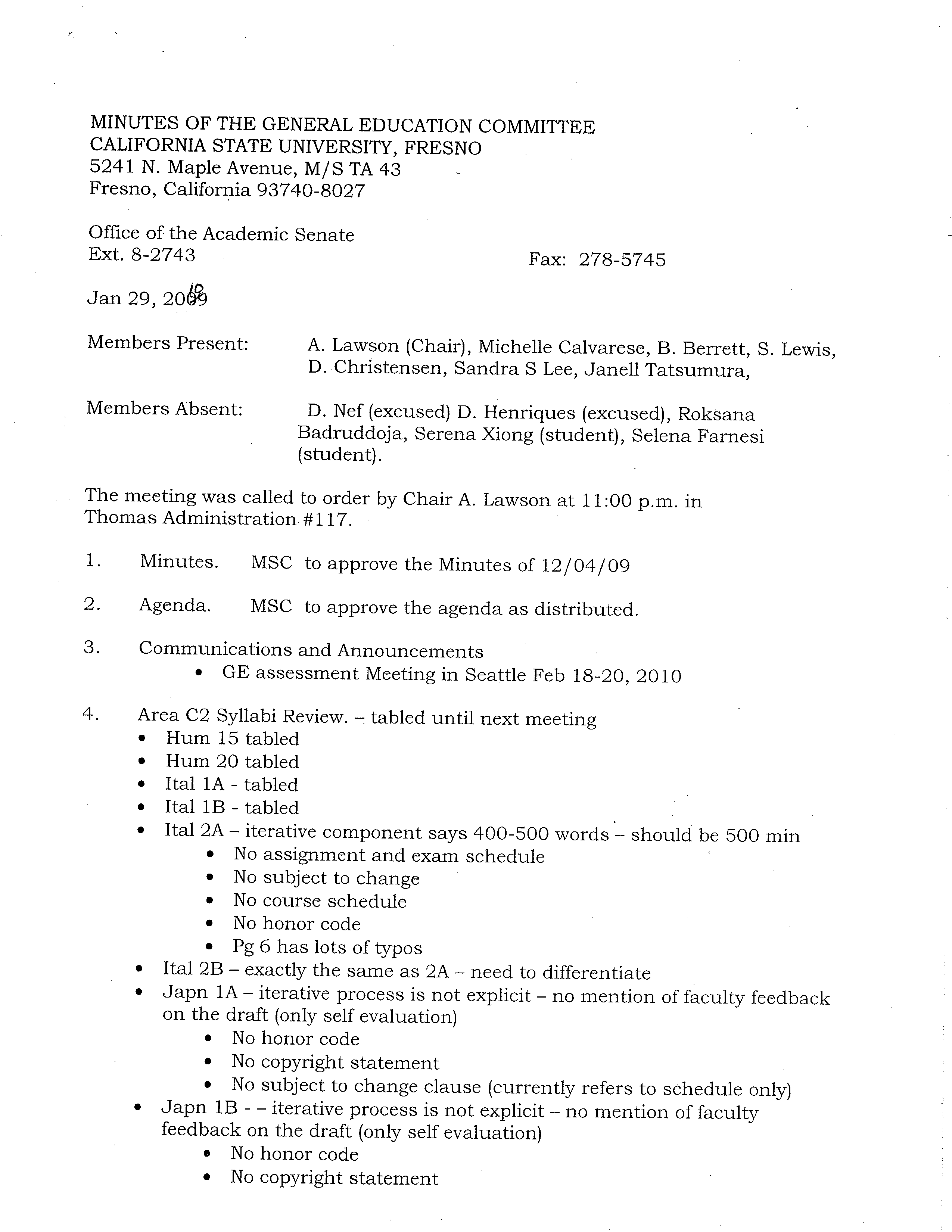 Page 1 of the meeting minutes